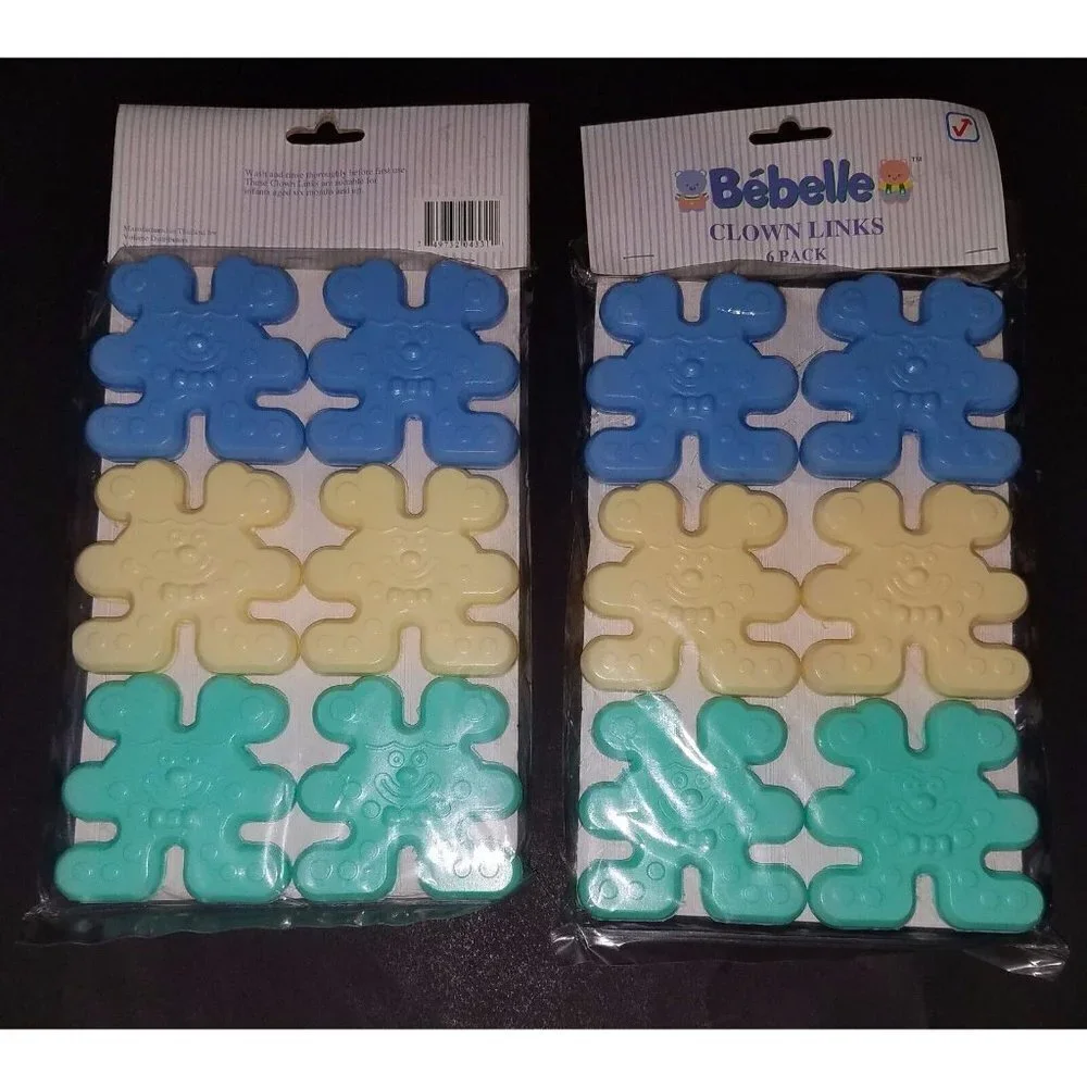 NEW Bebelle Clown Link Lot (6 Packs of 6 Links) Baby Toys Blue Yellow Green Pink